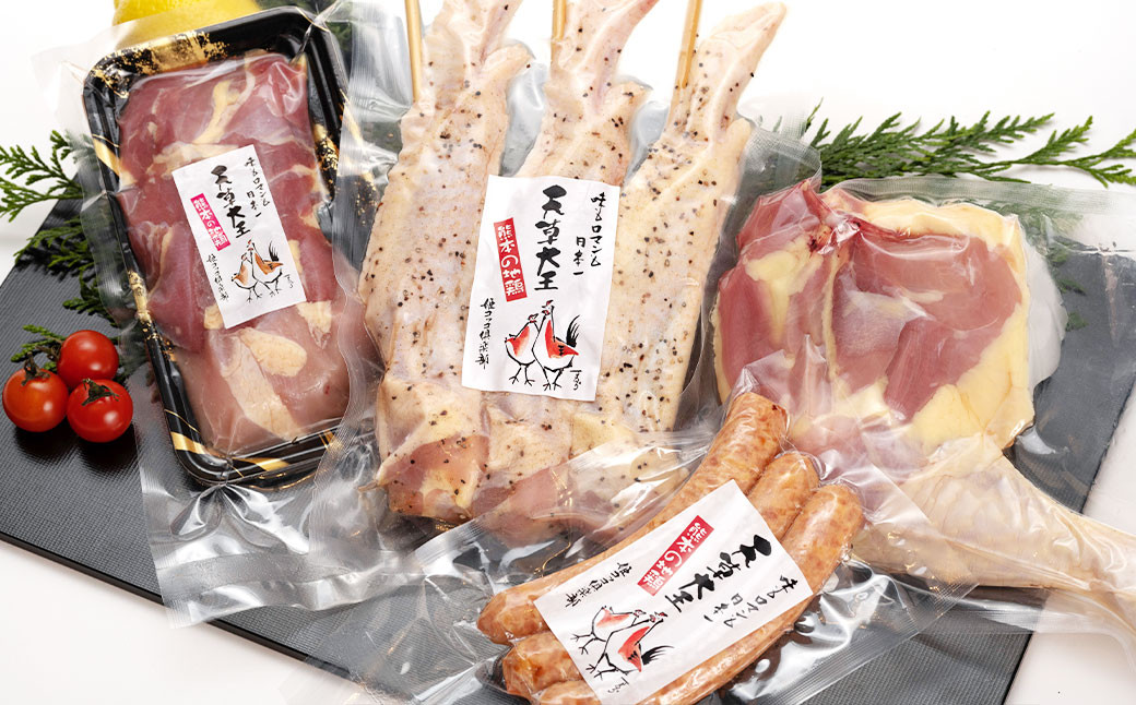 
天草大王【アウトドアセット】幻の鶏 キャンプ BBQ 骨付きもも肉 500g !! 大手羽先 ソーセージ ブツ切り ミックス セット
