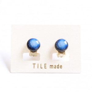 【美濃焼】 青むら タイル イヤリング 直径10mm 瑞浪市 / TILEmade タイル アクセサリー ハンドメイド [AZCD037]