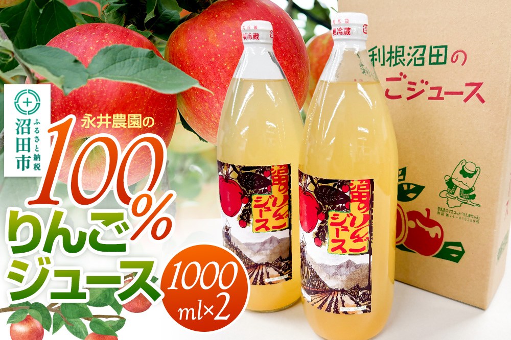 100％リンゴジュース 1000ml×2本 永井農園