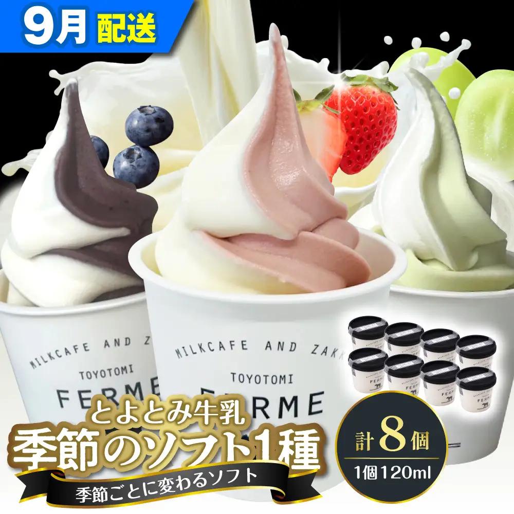 【9月配送】とよとみ牛乳ソフトクリーム 季節のミックス1種類 8個