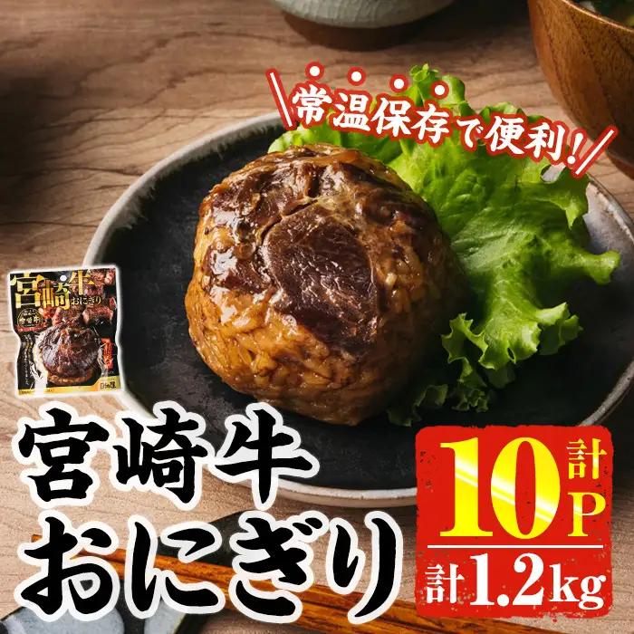 ＜2週間以内発送！＞ 宮崎牛 おにぎり (計1.2kg・120g×10P) お弁当 小分け 常温【AP-79】【株式会社 日向屋】