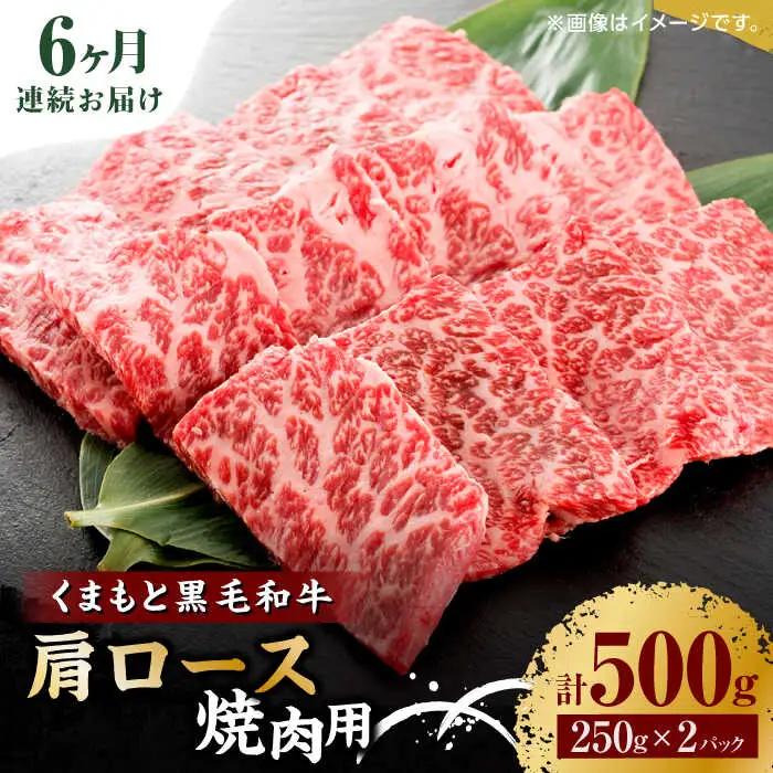 【6回定期便】くまもと黒毛和牛 焼肉用 肩ロース 500g（250g×2pc）【馬刺しの郷 民守】 熊本県産 九州産 和牛 お肉 肉 バラ 黒毛和牛  [ZBL092]