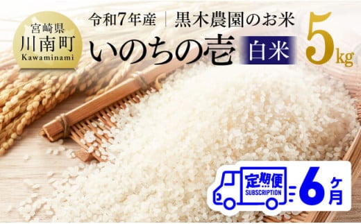 【6ヶ月定期便】【令和7年産】黒木農園のお米「いのちの壱(白米)」5kg 【 米 お米 白米 国産 宮崎県産 いのちのいち おにぎり 】
