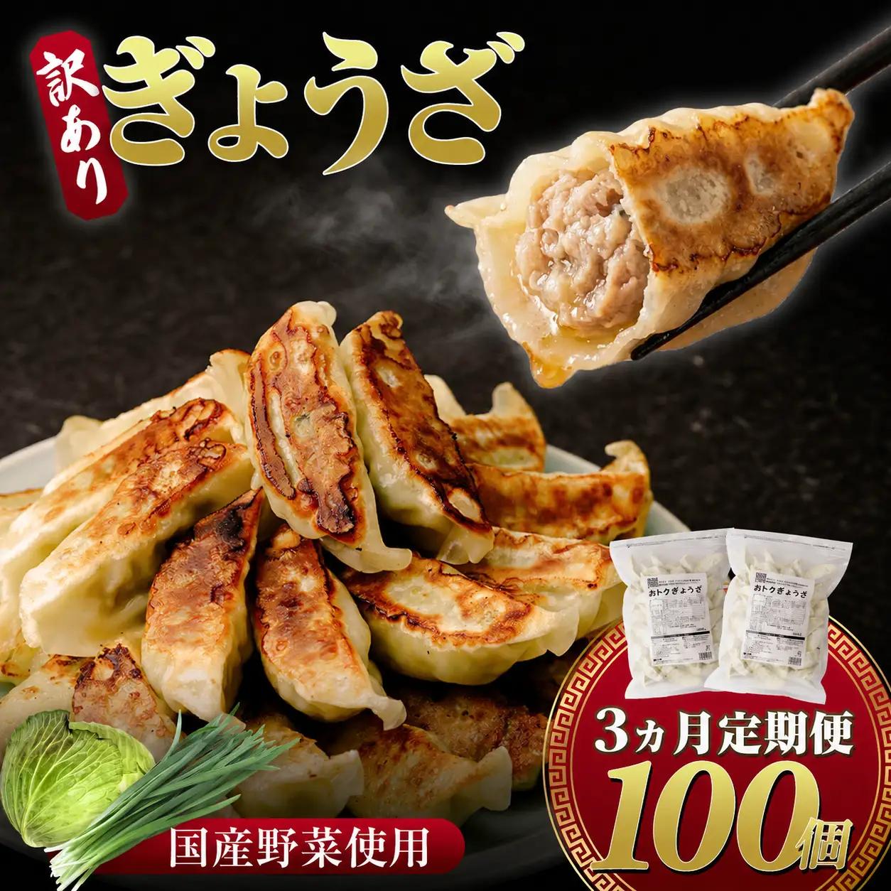 餃子 訳あり 3ヶ月定期便 たっぷり 100個 大容量 冷凍餃子