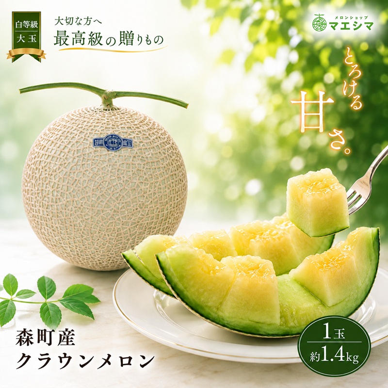 クラウンメロン 並 白等級 大玉 1.4kg前後 1玉入り メロン 青