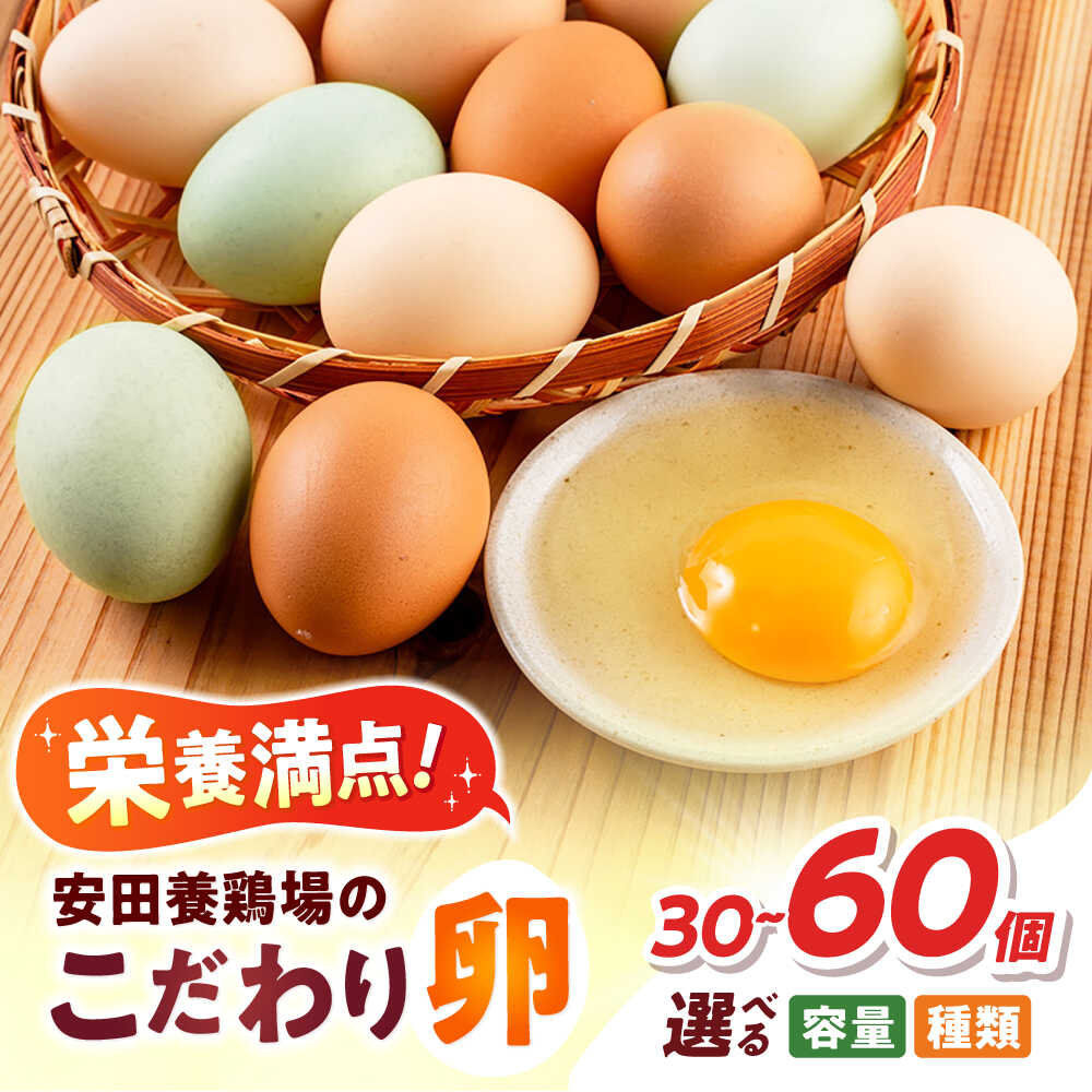 【ふるさと納税】卵 30個～60個 割れ保証付き 【選べる種類と個数！】安田養鶏場の卵（しおさい・アトムくん・タフラン・3種セット） 産地直送 黄身 濃厚 玉子 タマゴ たまご 鶏卵 卵焼き 【安田養鶏場】[AKHN001] 5000円 5千円 6000円 6千円 7千円 8000円 8千円 11000円