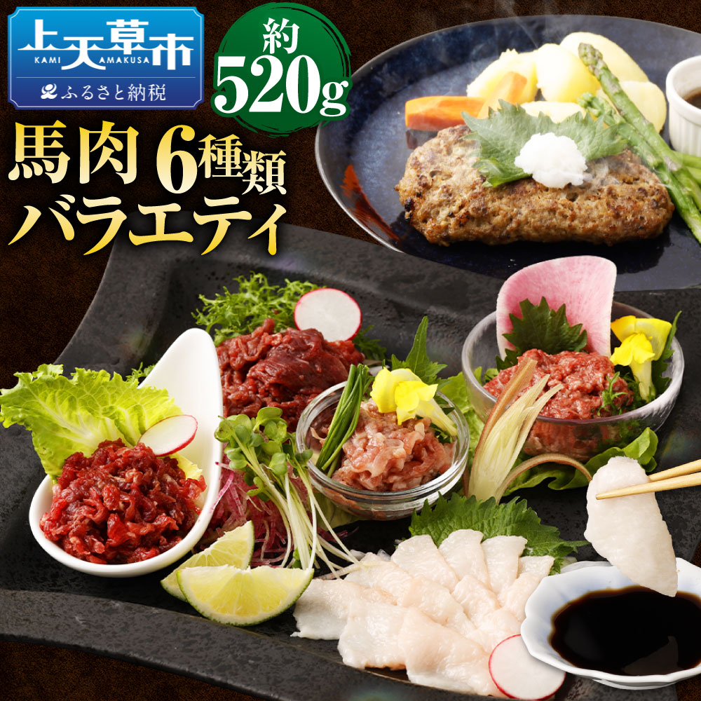 【ふるさと納税】＜ R8年熊本地震復興支援 ＞ 6種 馬肉バラエティ 約520g 真空パック 赤身 タタキ ユッケ 生ネギトロ フタエゴ コウネ タレ付き 馬肉 お肉 馬刺 冷凍 グルメ お取り寄せ 送料無料