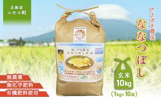 《数量限定先行受付！令和7年産米》合鴨農法ななつぼし 【玄米】【有機肥料/無農薬・無化学肥料･備蓄用】 令和7年度米　10kg(1kg×10袋)　水田環境鑑定米・米食味鑑定米【Yesclean農法認定品】【3114002】