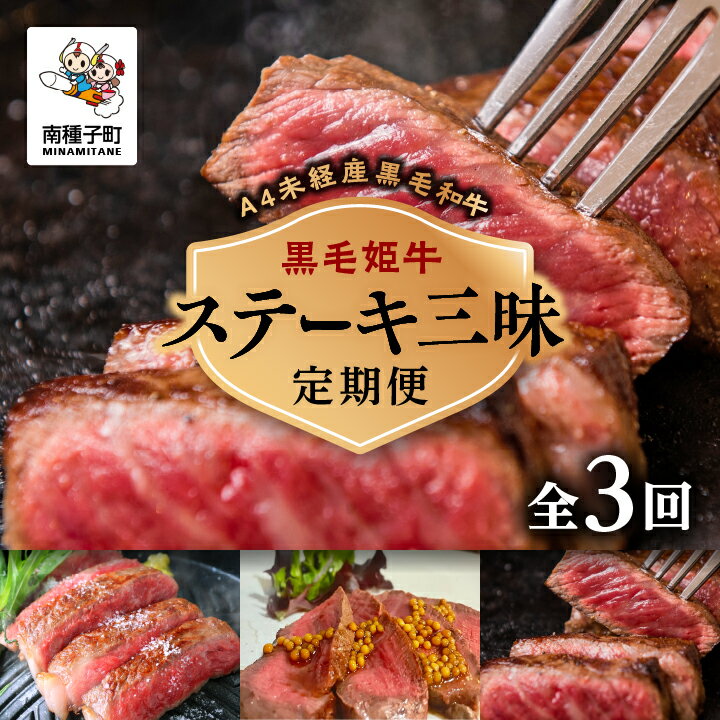 【ふるさと納税】 《 定期便 全3回 》 ステーキ 三昧 牛 牛肉 黒毛和牛 定期 サーロイン フィレ モモ 父の日 敬老の日 食品 グルメ お取り寄せ おすそわけ 人気 おすすめ ギフト 返礼品 南種子町 鹿児島 かごしま 【Kitchen 姫ファーム】
