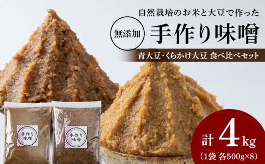 〈お味噌食べ比べ計 4kg〉自然栽培味噌 各500g 青大豆 くらかけ大豆手作り 素材の力をそのまま熟成。