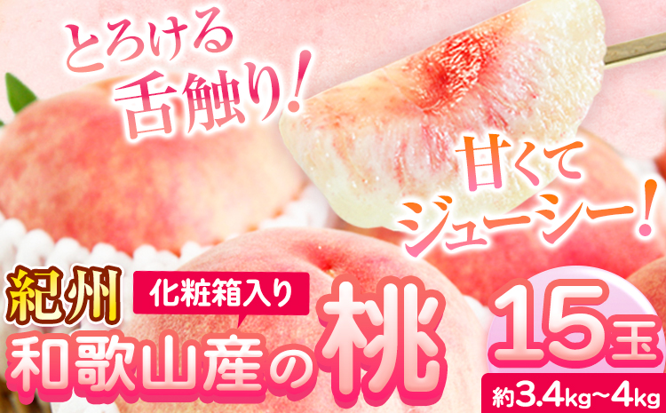 桃 もも 紀州 和歌山産の桃 15玉 ( 約 3.4kg ~ 4kg ) 魚鶴商店《2026年6月下旬-8月上旬より発送予定》  和歌山県 日高町 フルーツ 化粧箱入り ギフト モモ 黄桃 白桃 果物 くだもの---wsh_cuot159_6g8j_25_25000_15t---