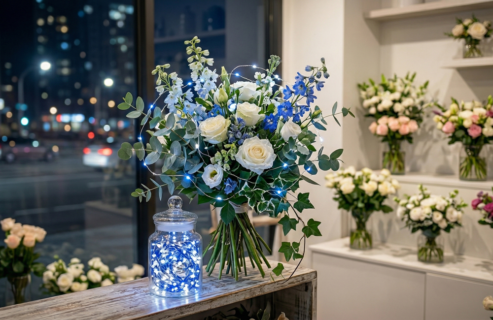 ジュエリーライト100球 アダプター付 (JE100） (カラー：白・青) 白・青