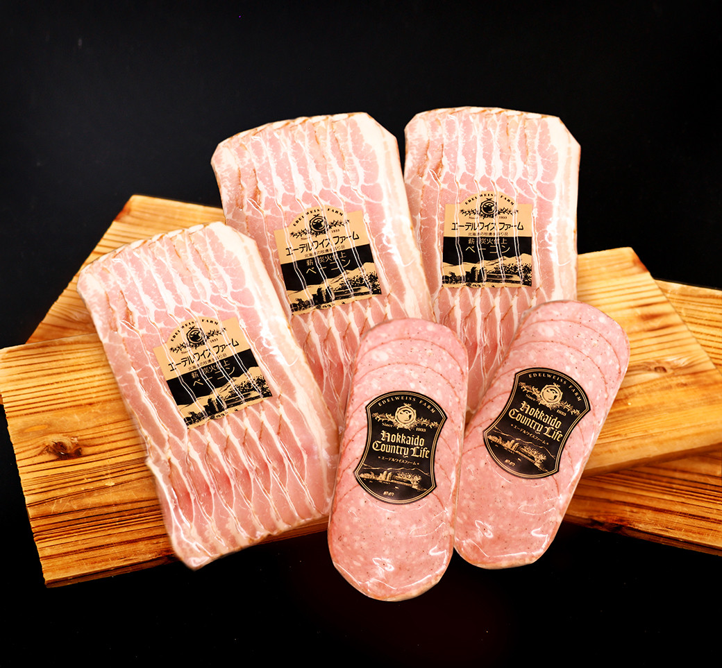 
【簡易包装】薪・炭火仕上げベーコン・ソーセージセット B-4-k 〈420g〉ベーコン ソーセージ 豚肉 肉
