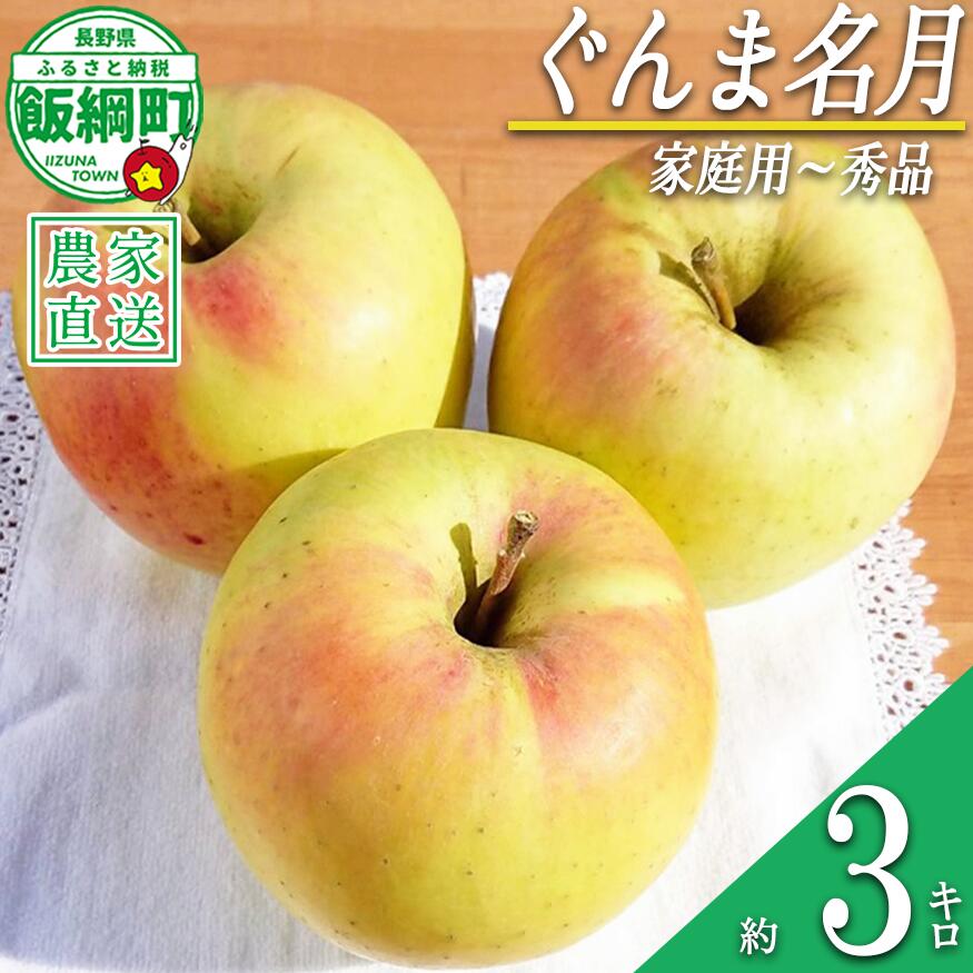 【ふるさと納税】 りんご ぐんま名月 家庭用 〜 秀 3kg やまじゅうファーム 沖縄県への配送不可 令和8年度収穫分 信州の環境にやさしい農産物 減農薬栽培 長野県 飯綱町 【 信州 果物 フルーツ リンゴ 林檎 長野 14000円 】発送時期：2026年11月下旬〜2026年12月上旬{**}
