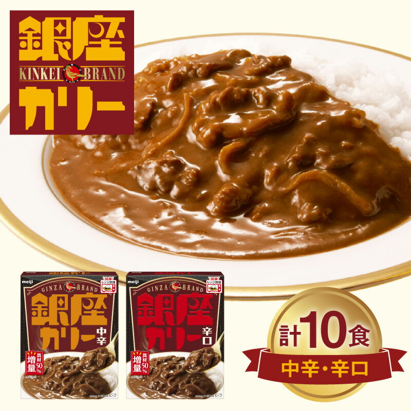 【ふるさと納税】明治 銀座カリー 中辛 ・ 辛口 2種セット（各5個・計10個） レトルト カレー meiji 保存食 非常食 ローリングストック 常温 レトルトカレー レトルト食品 備蓄 温めるだけ 災害備蓄 常温保存 時短 レジャー 送料無料 レンジ 銀座シリーズ 銀座カレー