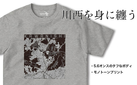 【川西】地図柄ヘビーウェイトTシャツ（ヘザーグレー）2XLサイズ［No.336-05］