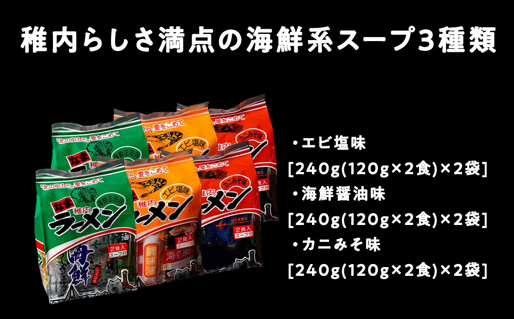 稚内のご当地生ラーメン　佐藤食品　稚内ラーメンセット　風味3種（各2食入）×各2袋