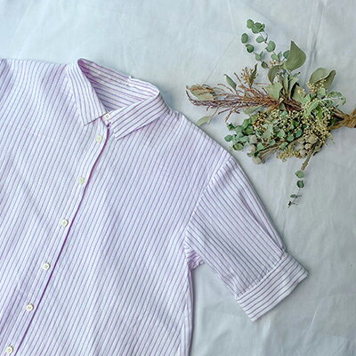 【ふるさと納税】先染ストライプドビー織シャツ 【遠州織物】武襯衣 半袖 ピンク フリーサイズ 綿100% ファッション 女性用 日本製 レディース 静岡県浜松市