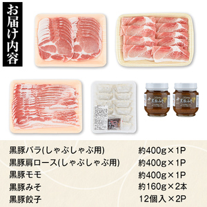 【B02087】黒豚セットA (計約1.5kg)、黒豚みそ(160g×2本)、黒豚餃子(12個入×2P) 鹿児島 国産 九州産 黒豚 豚肉 お肉 豚味噌 みそぶた ご飯のお供 餃子 ぎょうざ ギョーザ