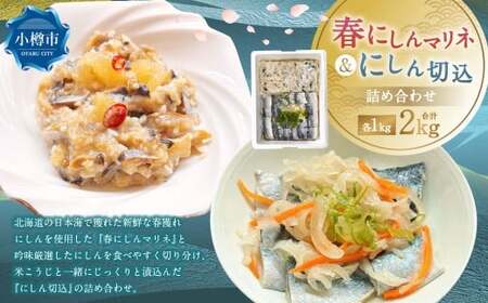春にしんマリネ （1kg） ・ にしん切込 （1kg） 詰合せ 計2kg 鰊 にしん ニシン 春ニシン 新鮮 春獲れ マリネ 切込み 冷凍