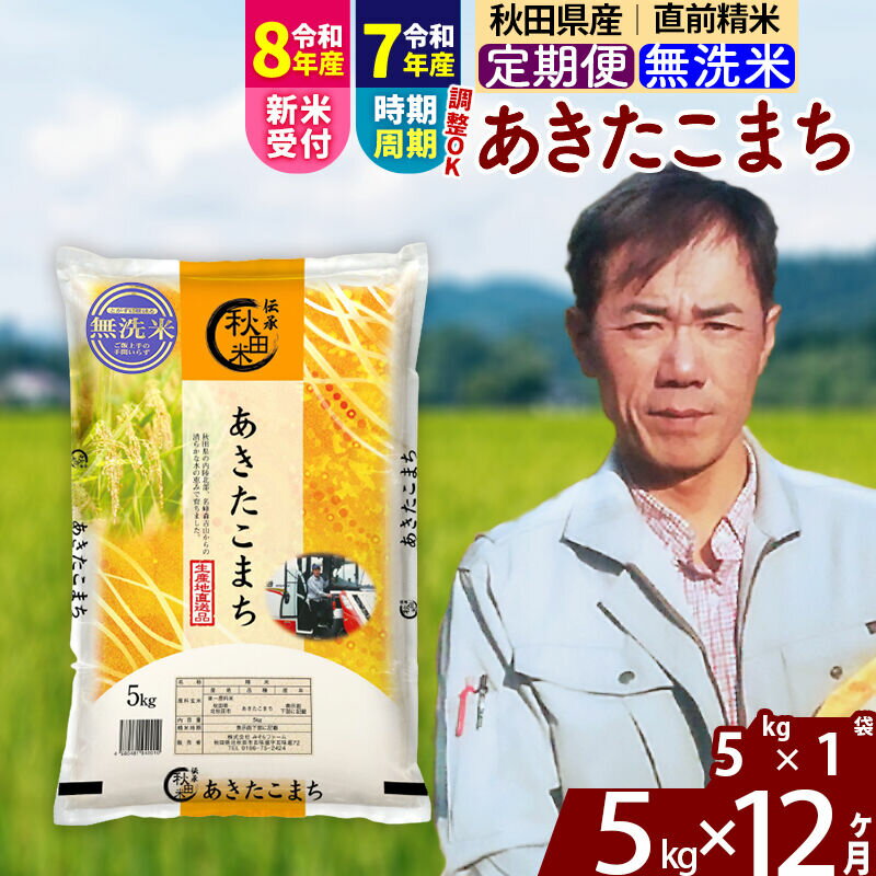 【ふるさと納税】※令和7年産／R8産新米予約※ 《定期便12ヶ月》秋田県産 あきたこまち 5kg【無洗米】(5kg小分け袋) 2025年産 2026年産 令和8年産 お届け時期選べる お届け周期調整可能 隔月に調整OK お米 みそらファーム