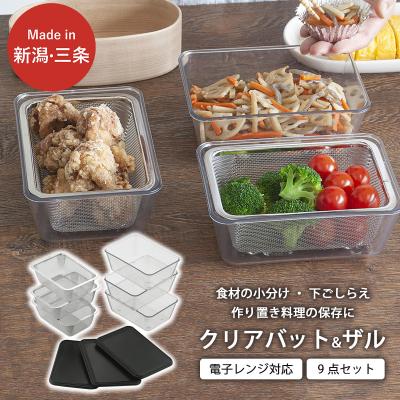 ふるさと納税 三条市 耐熱クリアバット&amp;フタ&amp;ザル 9点セット スクエア型 キッチン用品 燕三条製 【016S045】