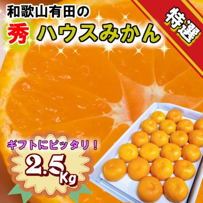 特撰品!和歌山有田の「ハウスみかん」【赤秀】約2.5kg　化粧箱入り　ギフトにも　(6月発送分)【1500831】