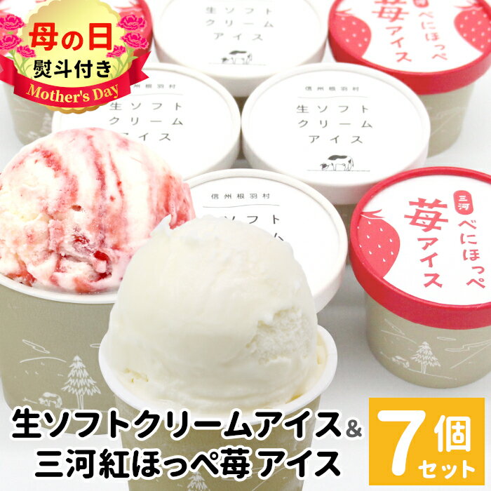 【ふるさと納税】【母の日 熨斗対応】根羽村 生ソフト＆紅ほっぺいちごアイス 7個 生ソフトクリームアイス アイスクリーム ギフト 詰め合わせ 紅ほっぺ いちご 苺アイス フレーバー 高級 プレゼント 贈答 母の日 5,000円
