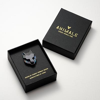 ふるさと納税 鯖江市 【KISSO】鯖江のメガネ材料、技術を使ったアニマルピンズ・オオカミ