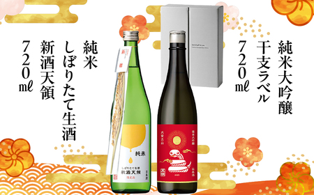 （12月より順次発送）（干支セット）純米しぼりたて生酒 新酒天領 720ml・純米大吟醸干支ラベル 720ml 酒 お酒 純米大吟醸 天領 下呂市【2-37】