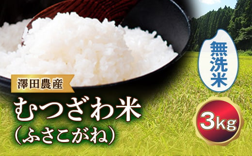 
令和5年産米 むつざわ米 （ふさこがね） 無洗米 3kg 澤田農産 F21G-163
