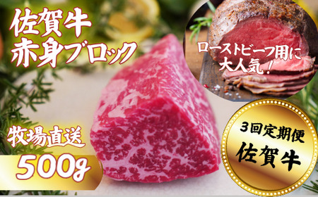 【定期便3回】佐賀牛 赤身ブロック肉 500g：B440-006