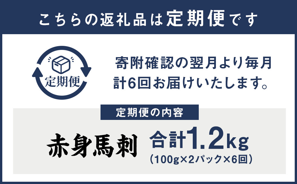 【定期便年6回】赤身 馬刺し ブロック 約200g ×6回 合計約1.2kg (約100g×12パック) 馬肉