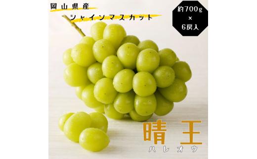 土-26　シャインマスカット 晴王 特選 大房 約700g  6房 化粧箱入 岡山県産 ぶどう ギフト 御礼 プレゼント 御礼 御祝 御供 果物 くだもの フルーツ