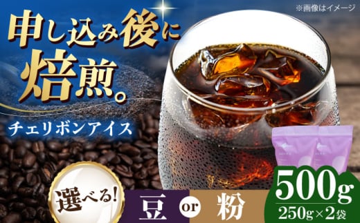 【粉】 チェリボンアイス 500g （250g×2袋） 珈琲 コーヒー豆 コーヒー粉 コーヒー ドリップ ドリップ珈琲 飲料 愛媛県大洲市/株式会社日珈 [AGCU013-2]  豆 粉 自家焙煎 焙煎 老舗 ドリップコーヒー ハンドドリップ オリジナルブレンド おすすめ 人気 お取り寄せ 送料無料 贈答 ギフト プレゼント 手土産 お土産 贈り物 お試し 嗜好品 ストック 備蓄