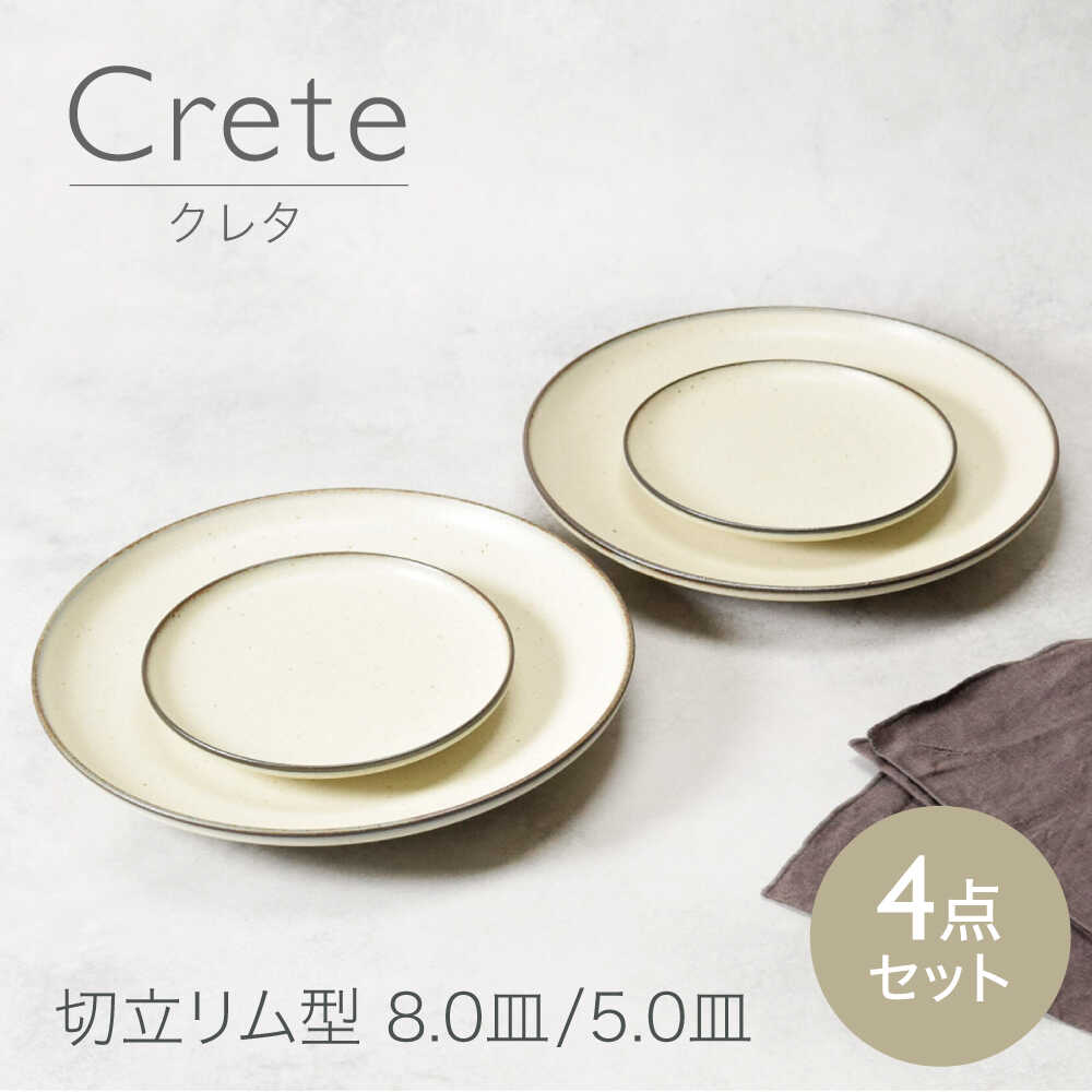 【ふるさと納税】【美濃焼】クレタ 切立リム型 8.0型 2点 ＆ 5.0皿 2点 合計4点セット　【カネ定製陶】 プレート セット うつわ[MEI165]