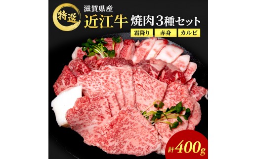 
                  【（限定）父の日までに届く】近江牛 特選 焼肉 3種盛り 約400g 牛肉 黒毛和牛 焼肉用 カルビ 赤身 霜降り 肉 和牛【６/21までに着】ギフト プレゼント 贈り物 ブランド牛 食べ比べ BBQ 送料無料 滋賀県豊郷町 滋賀 豊郷
                