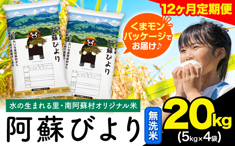 【12ヶ月定期便】阿蘇びより 無洗米 20kg (5kg×4袋)《お申込み月の翌月から出荷開始》｜国産米 人気米 熊本県産米 お米 生活応援米---mna_abytei_20kg_678000_mo12_m---