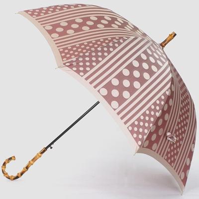ふるさと納税 都留市 晴雨兼用長傘　kirie　ドットとストライプ　アンティークボルドー |  | 01