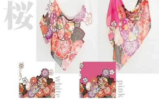 シルクストール 絽紗 エアロスカーフ ( 桜 ホワイト ) シルク100% 60cm×60cm | ストール スカーフ 絹 新潟県 五泉市