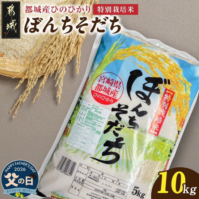 【ふるさと納税】【父の日】都城産ひのひかり特別栽培米「ぼんちそだち」10kg≪6月18日〜21日お届け≫ - 都城産 ひのひかり 特別栽培米 5kg×2袋 お米 単一原料米 精米 ギフト プレゼント 贈答用 送料無料 21-N5-001-10kg-FG 【宮崎県都城市は2年連続ふるさと納税日本一！】