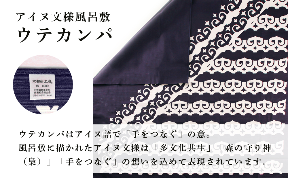 【共生の想い・ウテカンパ～手をつなぐ～】アイヌ文様風呂敷（青） AI061　_イメージ2