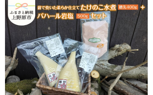 ▲先行予約▲薪で炊いた柔らか仕立てのたけのこ水煮200ｇ2袋とパハール岩塩500ｇセット