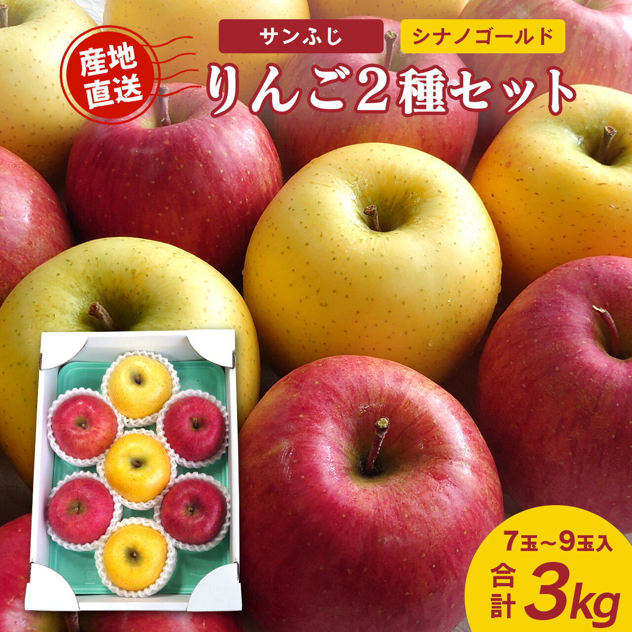 【ふるさと納税】《先行予約》 令和8年産 りんご 2種セット サンふじ・シナノゴールド 秀品 合計 3kg（7 - 9玉） 山形県産 【2026年11月下旬頃より順次発送予定】 2026年産 山形産 お取り寄せ ご当地 特産 産地直送 果物 フルーツ 新鮮 林檎 デザート おやつ 3キロ