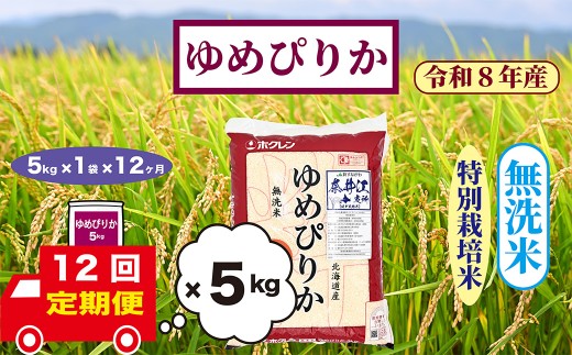 【定期便12回】北海道奈井江町　特別栽培米　ゆめぴりか　5kg【無洗米】
