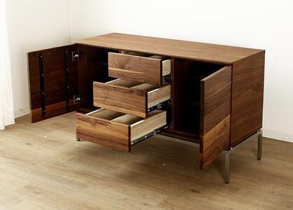 大川家具 ブローディ120リビングボード ステンレス脚 天然木ウォールナット