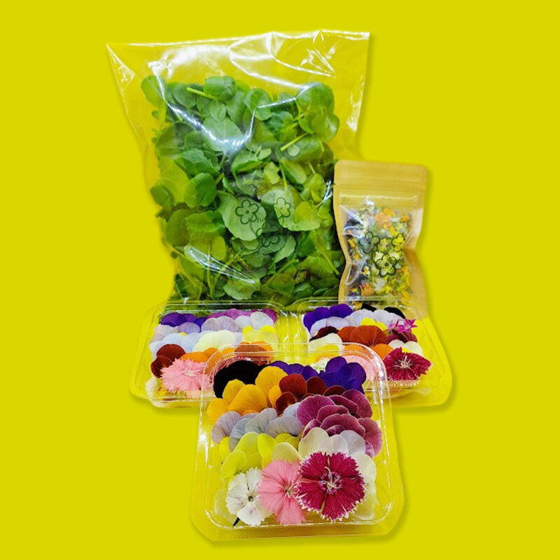 【ふるさと納税】【Cセット】エディブルフラワー(生花20輪)3パック サラダクレソン(80g) エディブルフラワー(ドライ2g) 食用花 食べられる花 生け花 誕生日 プレゼント 飾り付け 食用 お菓子【配達不可：離島】