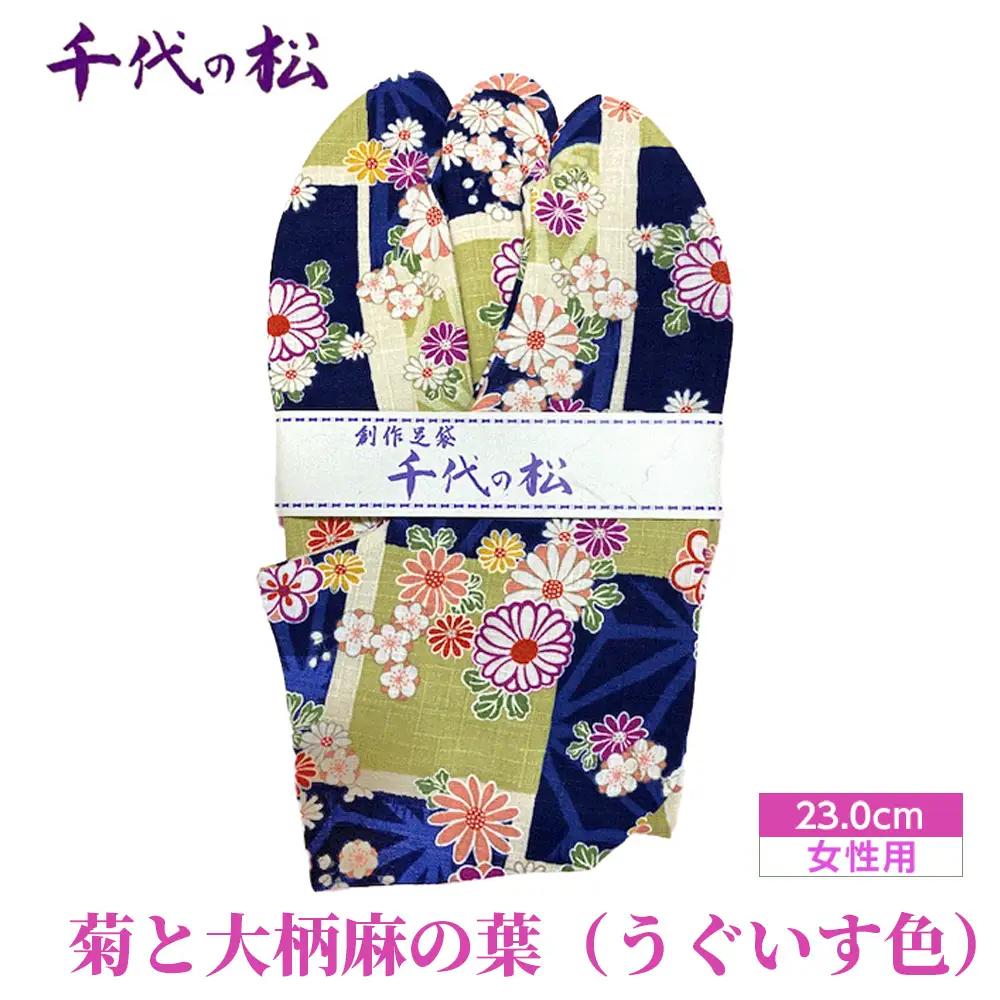菊と大柄麻の葉（うぐいす色）（女性用：23.0cm） No.372-03