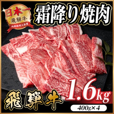 飛騨牛 霜降り焼肉 約1.6kg(約400g×4)BBQ用 小分け【配送不可地域：離島】