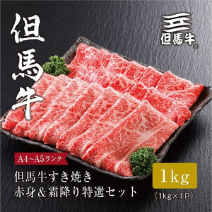 ＜但馬牛＞ すき焼き 赤身&霜降り 特選セット1kg【FARMEISTER平山牛舗（やまのおかげ屋）FH07】